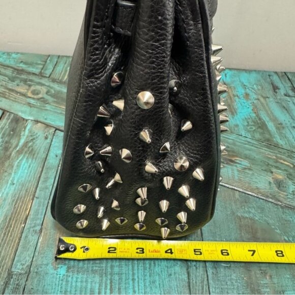 Melrose Glam Birken Style Black Leather Handbag Silver Stud Embellishments - Picture 11 of 16